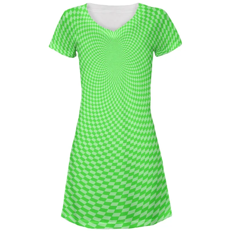 Green Hypnotic Pattern All Over Juniors V-Neck Beach Dress sold by Old Glory