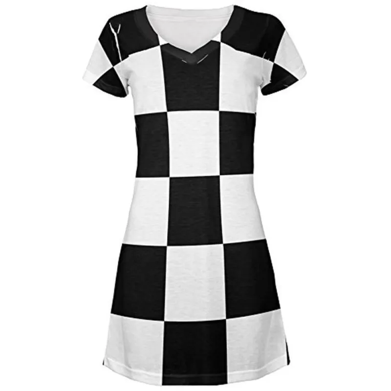 Finish Line Checkered Flag All Over Juniors V-Neck Dress sold by Old Glory