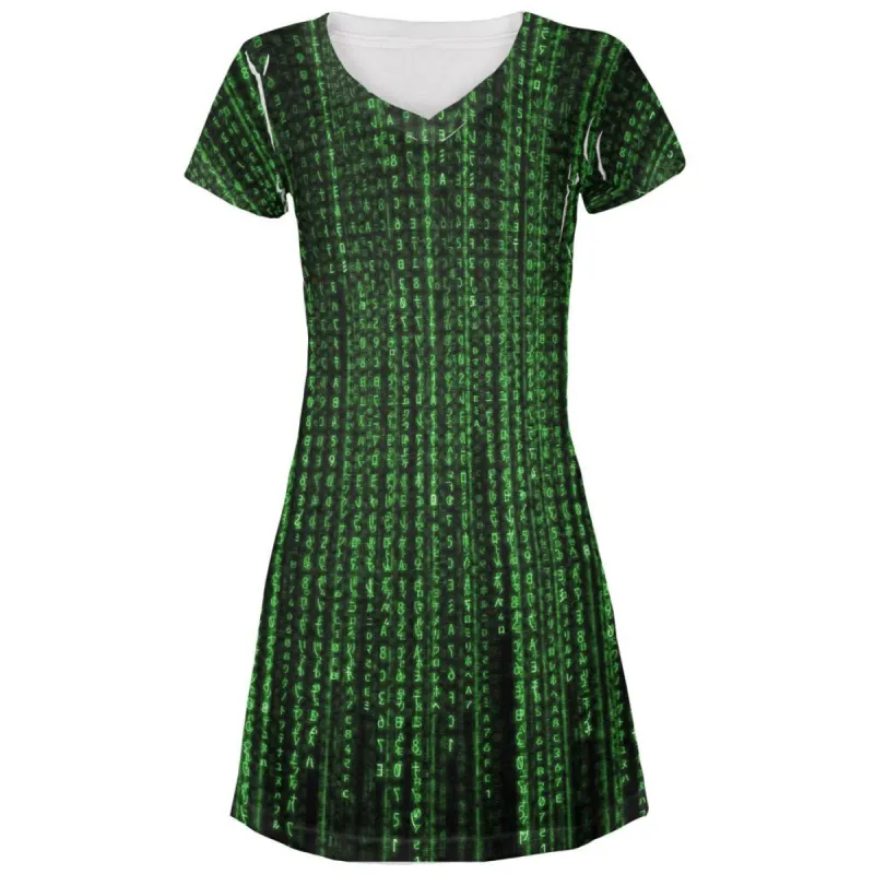 Falling Binary Code Juniors V-Neck Beach Cover-Up Dress sold by Old Glory