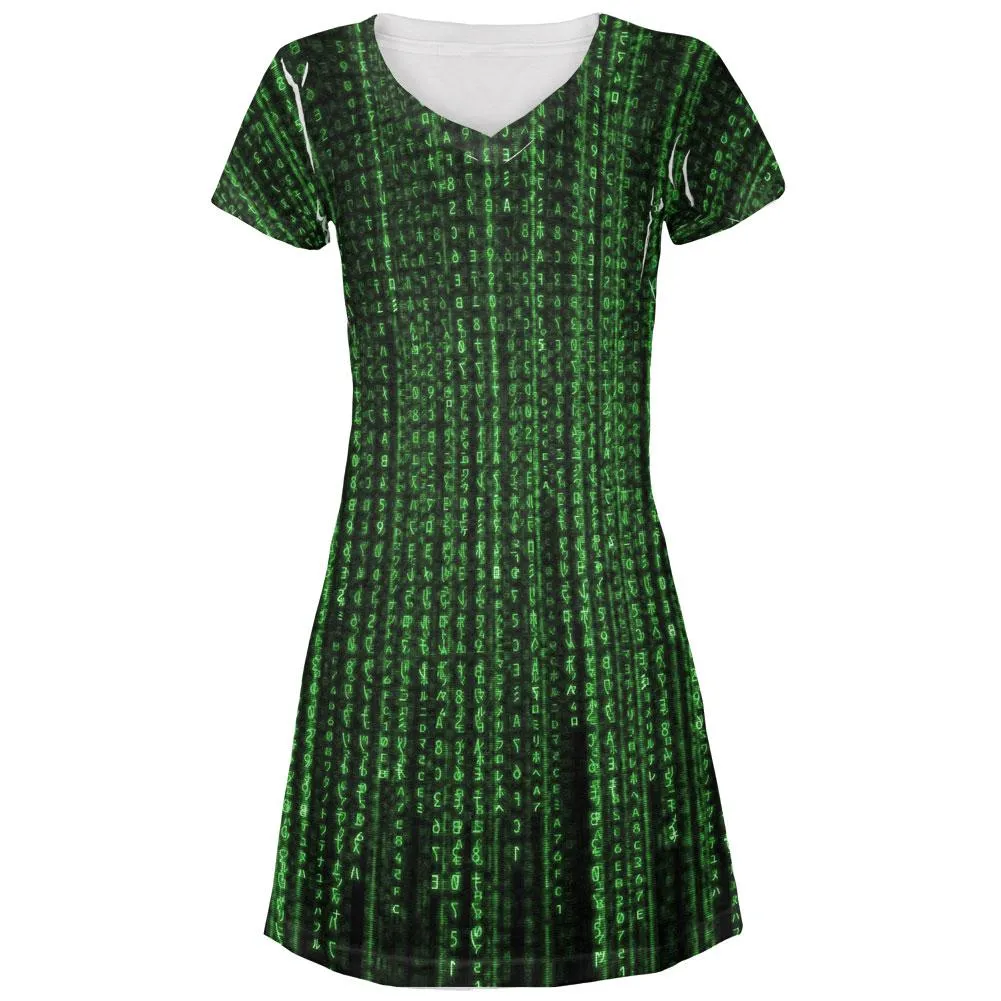 Falling Binary Code Juniors V-Neck Beach Cover-Up Dress sold by Old Glory