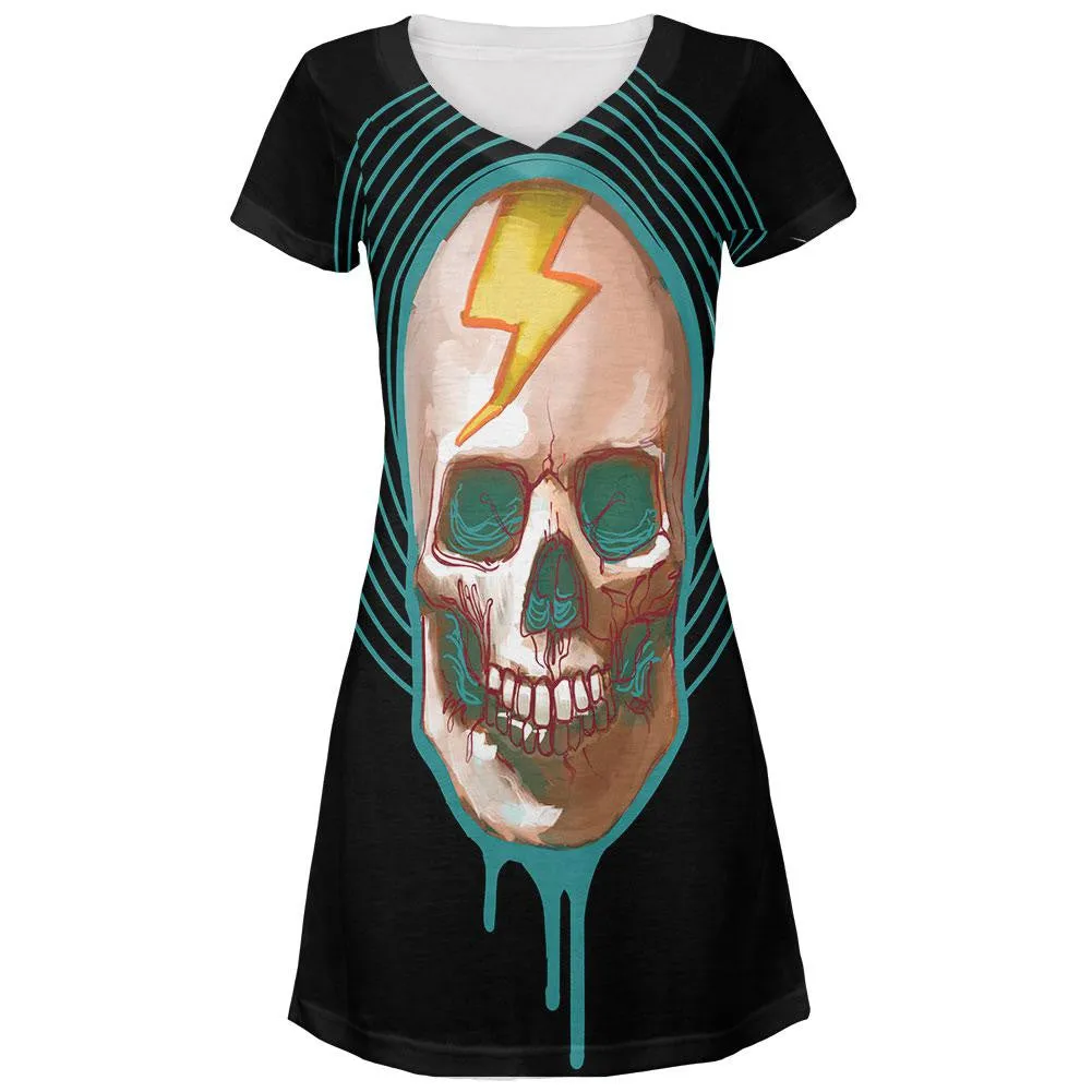 Electric Bolt Skull All Over Juniors V-Neck Dress sold by Old Glory