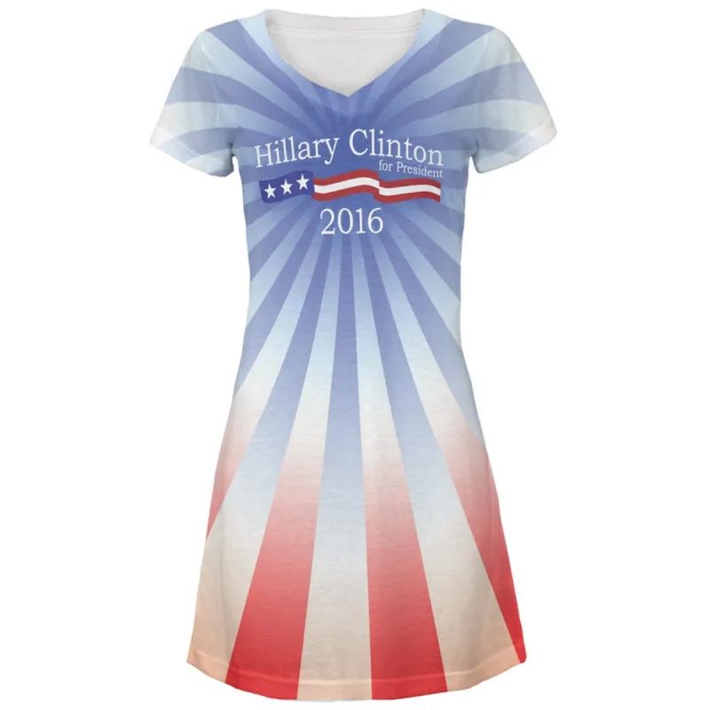 Election Hillary Clinton President 2016 All Over Juniors V-Neck Dress sold by Old Glory