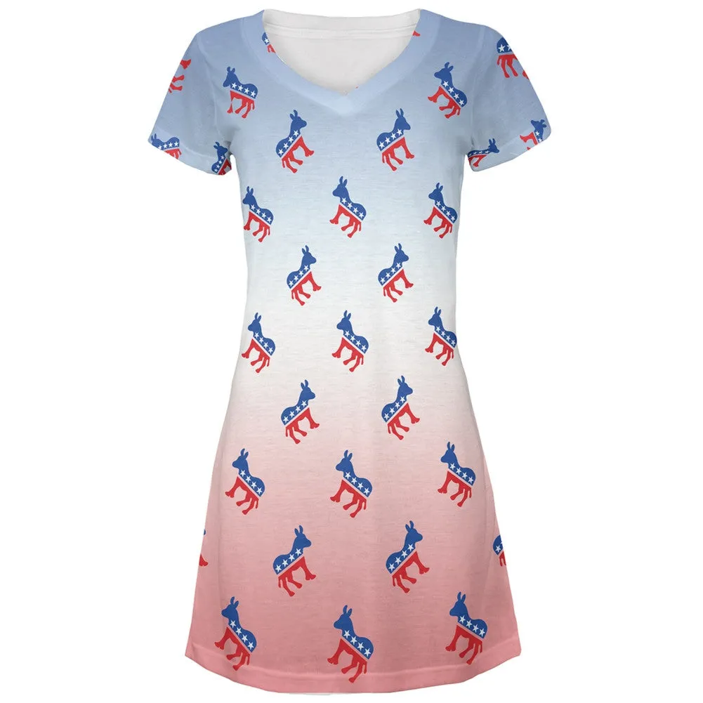 Election Democratic Party Faded All Over Juniors V-Neck Dress sold by Old Glory