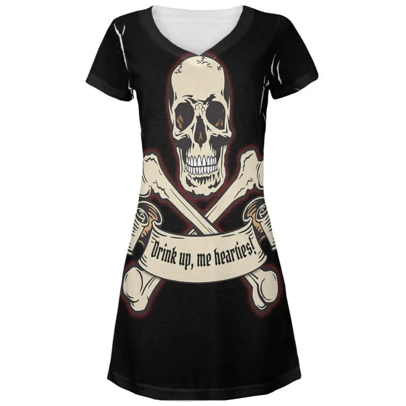 Drink Up Me Hearties All Over Juniors V-Neck Dress sold by Old Glory