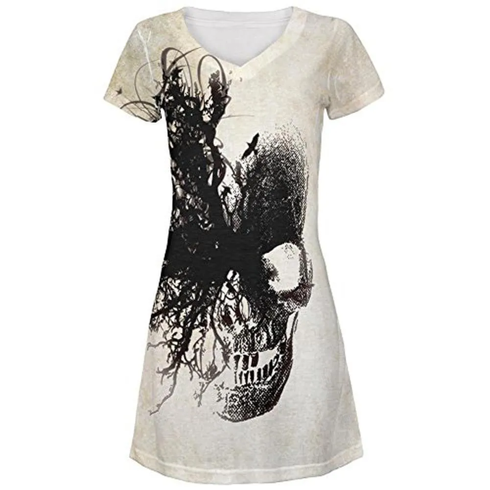 Dreaming Skull All Over Juniors V-Neck Dress sold by Old Glory