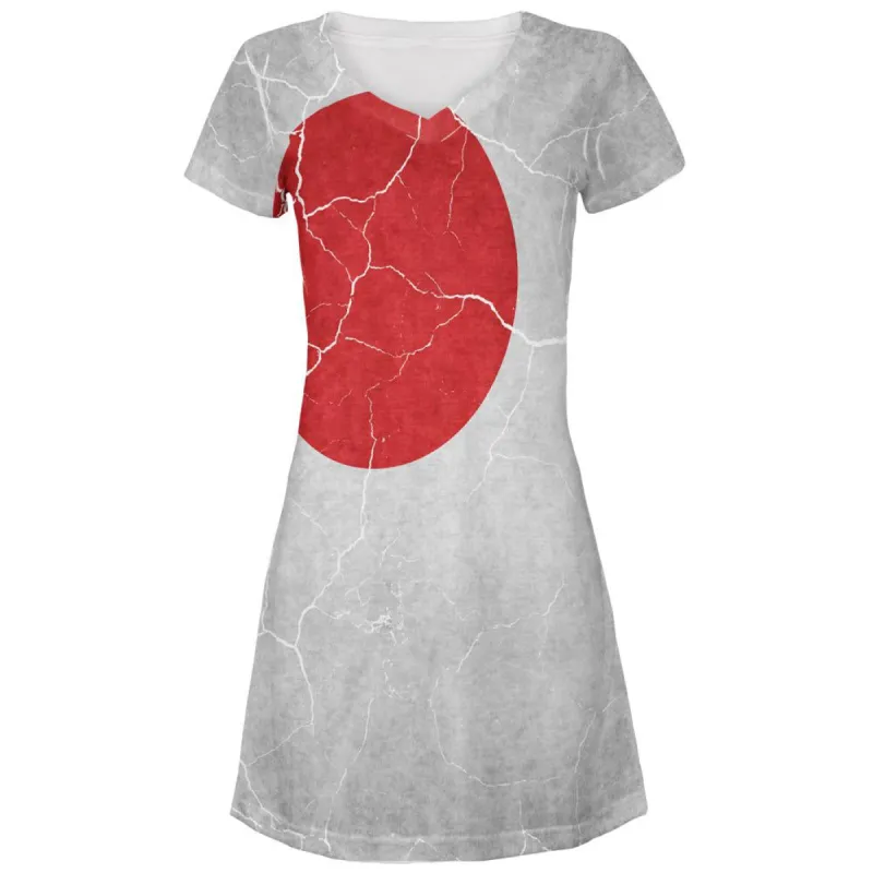 Distressed Japanese Flag All Over Juniors V-Neck Dress sold by Old Glory