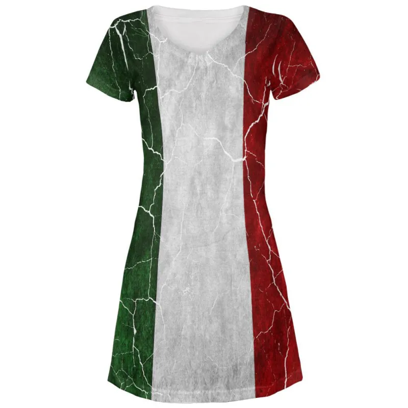 Distressed Italian Flag All Over Juniors V-Neck Dress sold by Old Glory