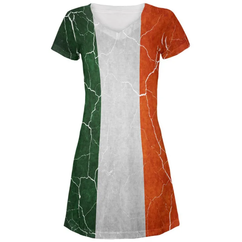 Distressed Irish Flag All Over Juniors V-Neck Dress sold by Old Glory