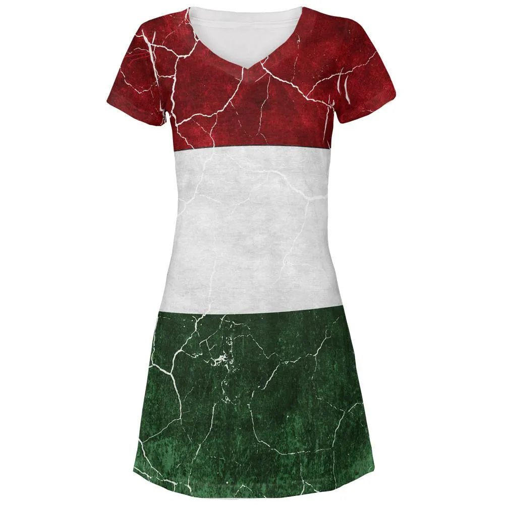 Distressed Hungarian Flag All Over Juniors V-Neck Dress sold by Old Glory