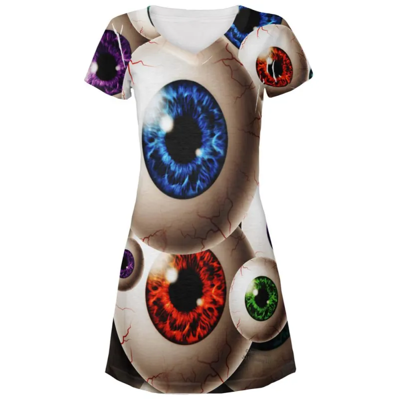 Creepy Watcher Eyeballs Juniors V-Neck Beach Cover-Up Dress sold by Old Glory
