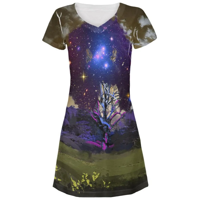 Cosmic Tree All Over Juniors V-Neck Dress sold by Old Glory
