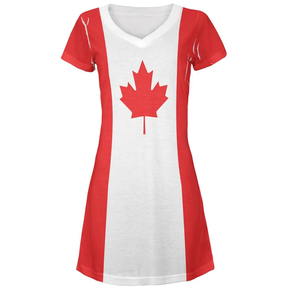 Canadian Canada Flag All Over Juniors V-Neck Dress sold by Old Glory