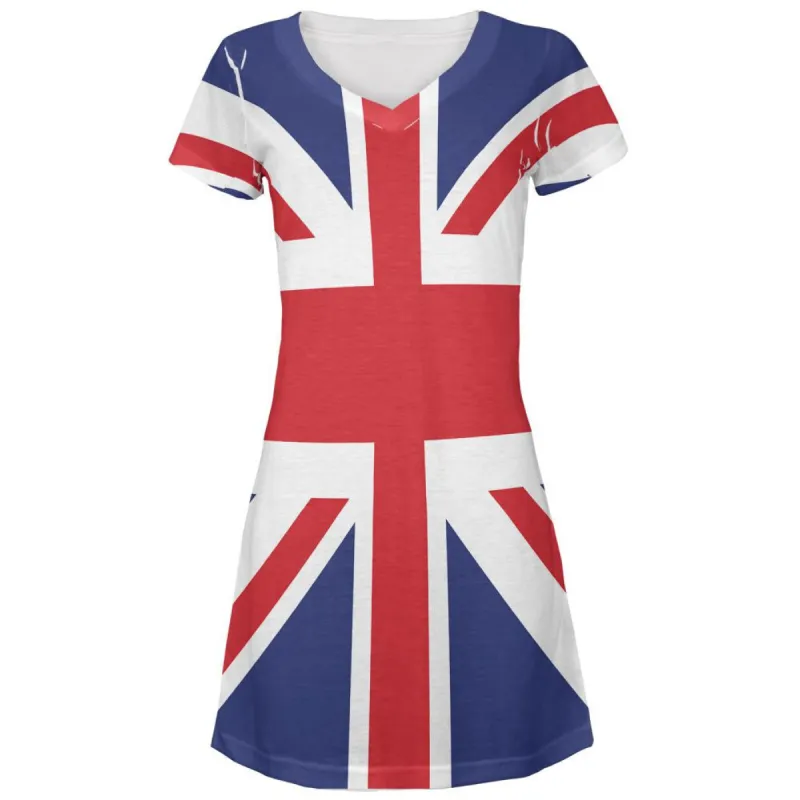 British Flag Union Jack All Over Juniors V-Neck Dress sold by Old Glory