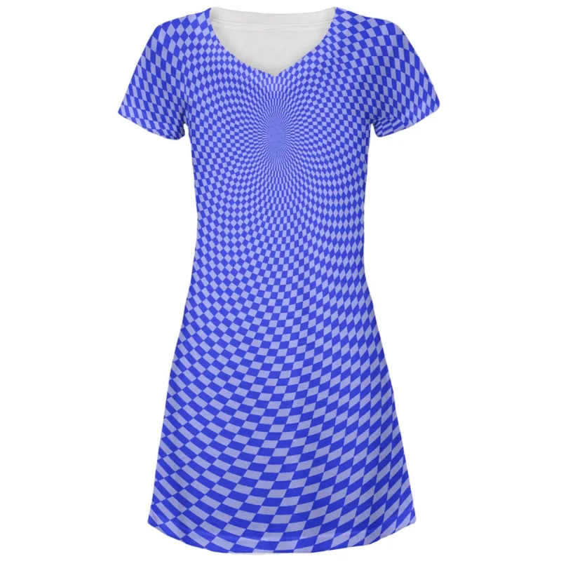Blue Hypnotic Pattern All Over Juniors V-Neck Beach Dress sold by Old Glory
