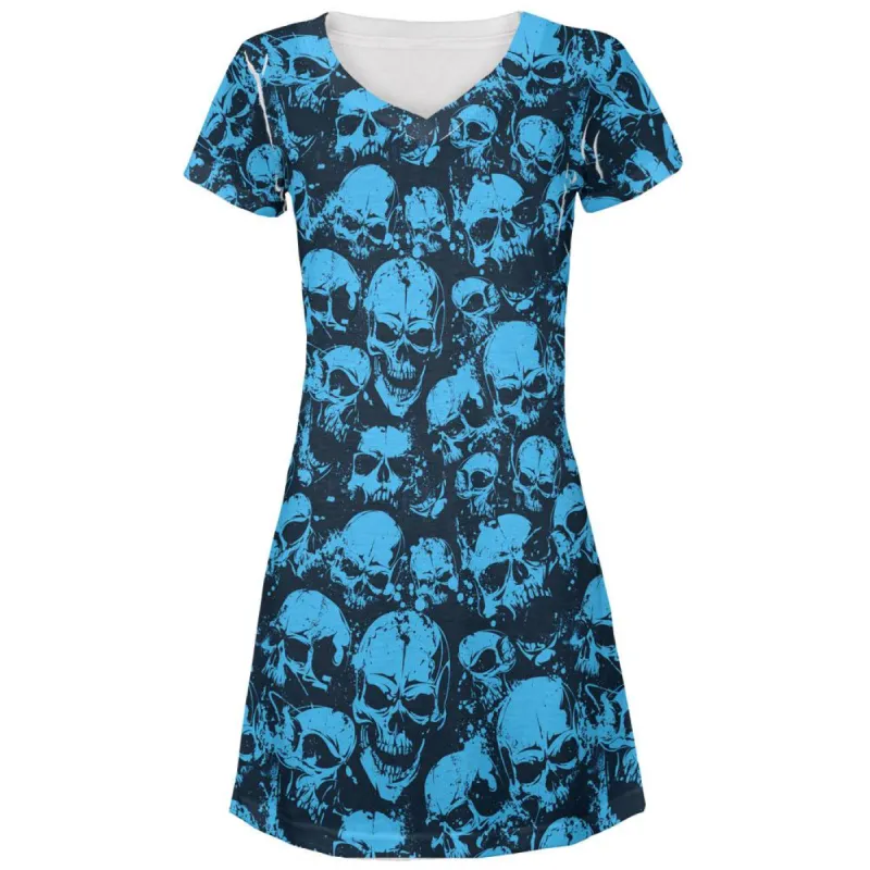 Blue Angry Skulls Juniors V-Neck Beach Cover-Up Dress sold by Old Glory