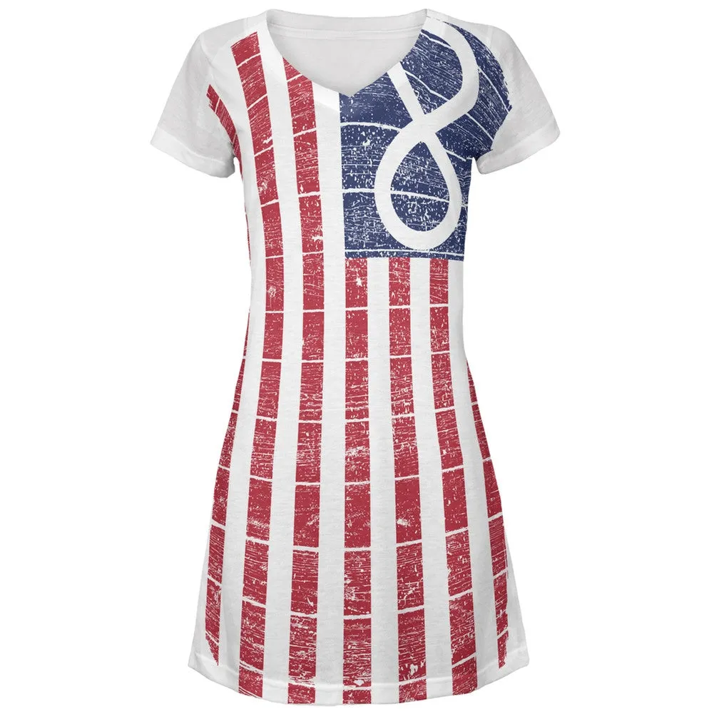 American Metis Flag Distressed All Over Juniors V-Neck Dress sold by Old Glory