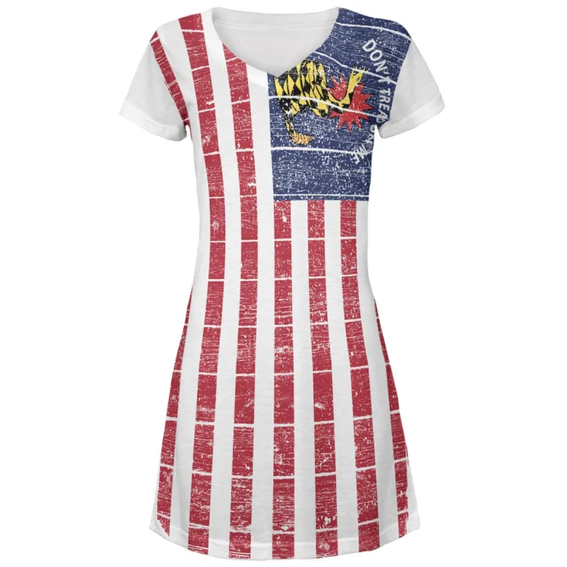 American Gadsden Flag Distressed Juniors V-Neck Beach Cover-Up Dress sold by Old Glory