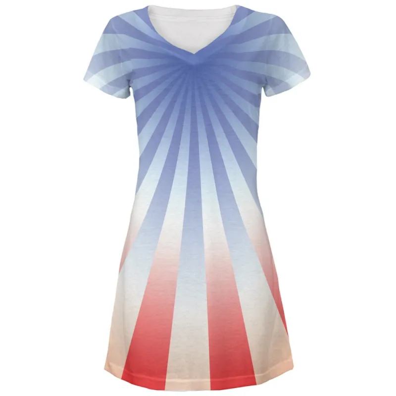 4th of July Patriot Starburst All Over Juniors V-Neck Dress sold by Old Glory
