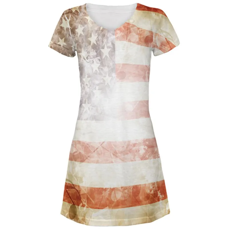 4th of July American Flag Star Spangled Banner All Over Juniors Beach Cover-Up Dress sold by Old Glory