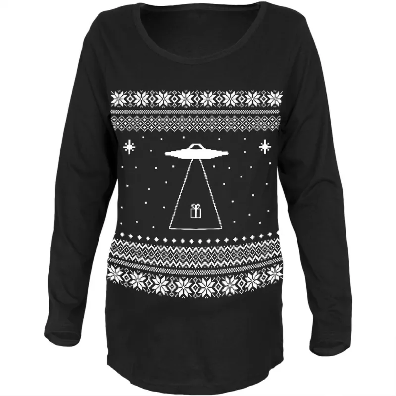 Alien Beam Ugly Christmas Sweater Black Womens Soft Maternity Long Sleeve T-Shirt sold by Old Glory