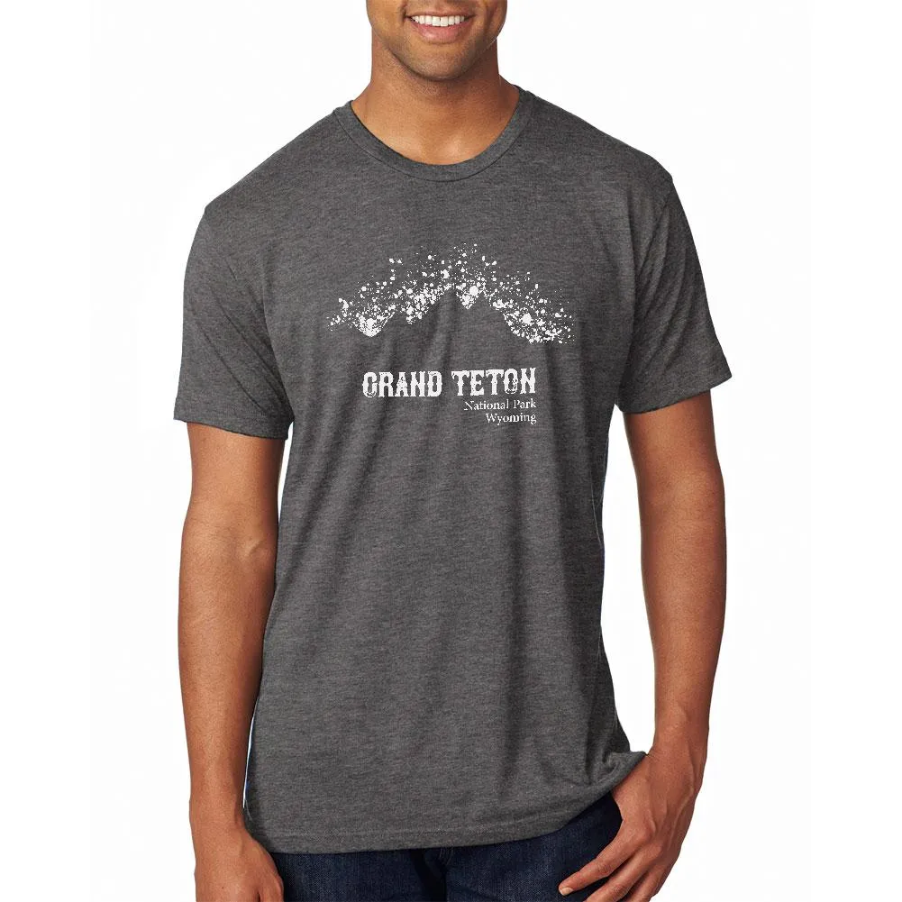National Parks Grand Teton Mountain Splatter Mens Soft T Shirt sold by Old Glory