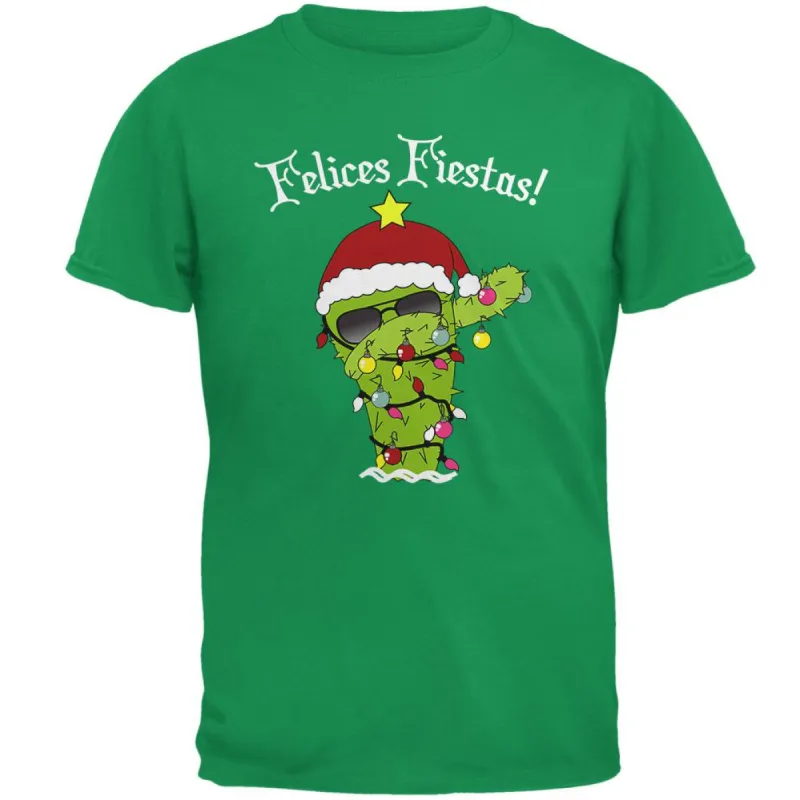 Christmas Dabbing Cactus Felices Fiestas Happy Holidays Mens T Shirt sold by Old Glory