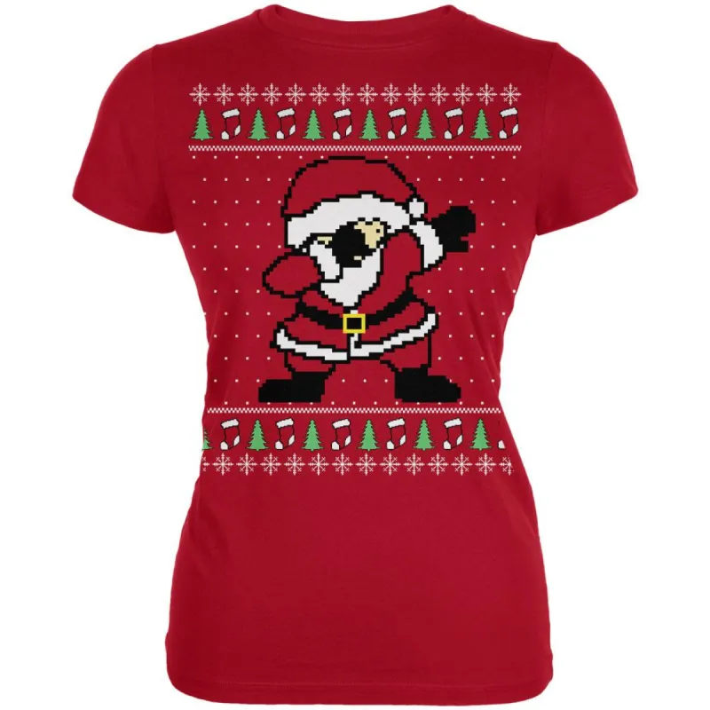 Ugly Christmas Sweater Dabbing Santa Claus Juniors Soft T Shirt sold by Old Glory