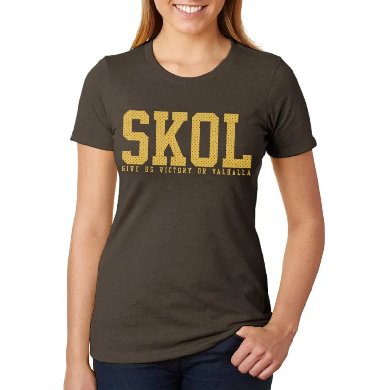 Vikings Skol Give Us Victory or Valhalla Juniors Soft Heather T Shirt sold by Old Glory