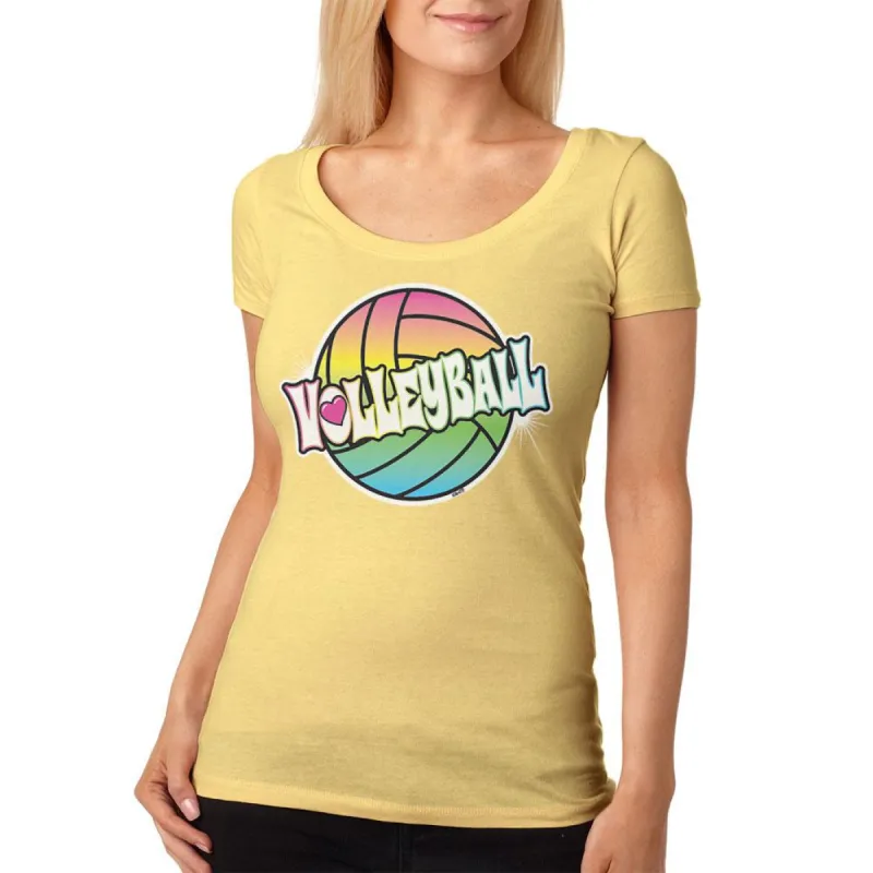 Rainbow Volleyball Neon Womens Soft Scoop T Shirt sold by Old Glory