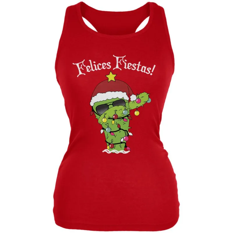 Christmas Dabbing Cactus Felices Fiestas Happy Holidays Juniors Soft Tank Top sold by Old Glory