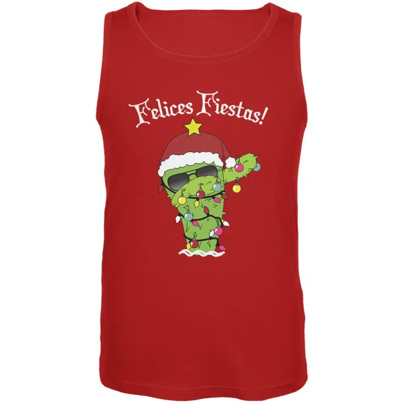 Christmas Dabbing Cactus Felices Fiestas Happy Holidays Mens Tank Top sold by Old Glory