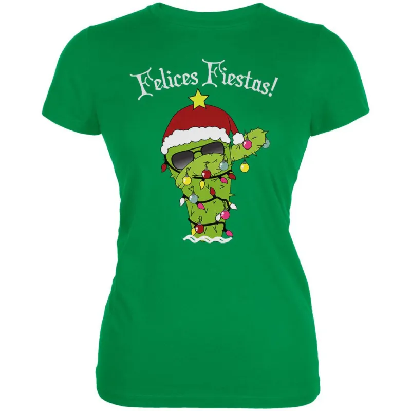 Christmas Dabbing Cactus Felices Fiestas Happy Holidays Juniors Soft T Shirt sold by Old Glory