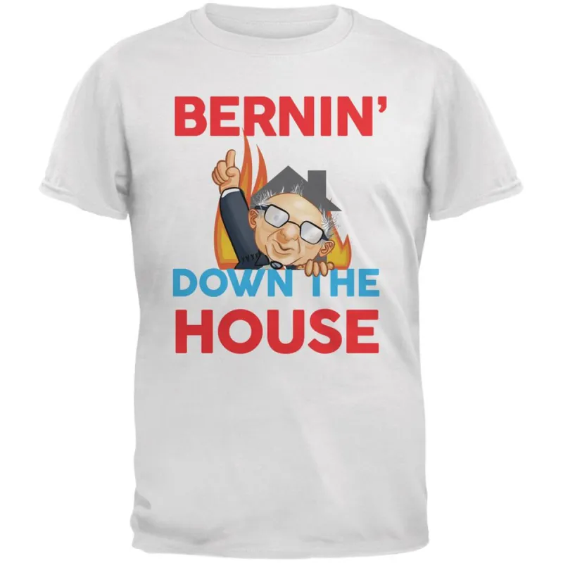 Election 2020 Bernie Bernin' Down The House White Adult T-Shirt sold by Old Glory