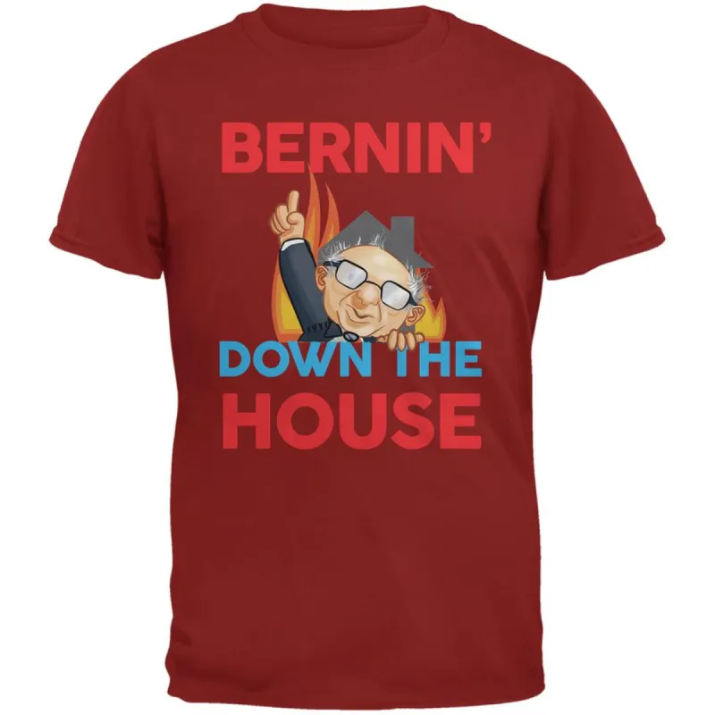 Election 2020 Bernie Bernin' Down The House Cardinal Red Adult T-Shirt sold by Old Glory