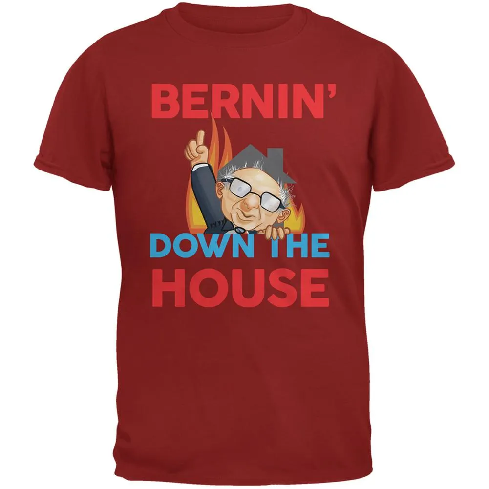 Election 2020 Bernie Bernin' Down The House Cardinal Red Adult T-Shirt sold by Old Glory
