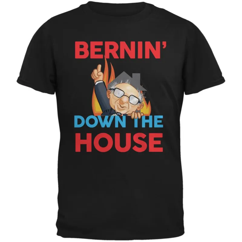 Election 2020 Bernie Bernin' Down The House Black Adult T-Shirt sold by Old Glory