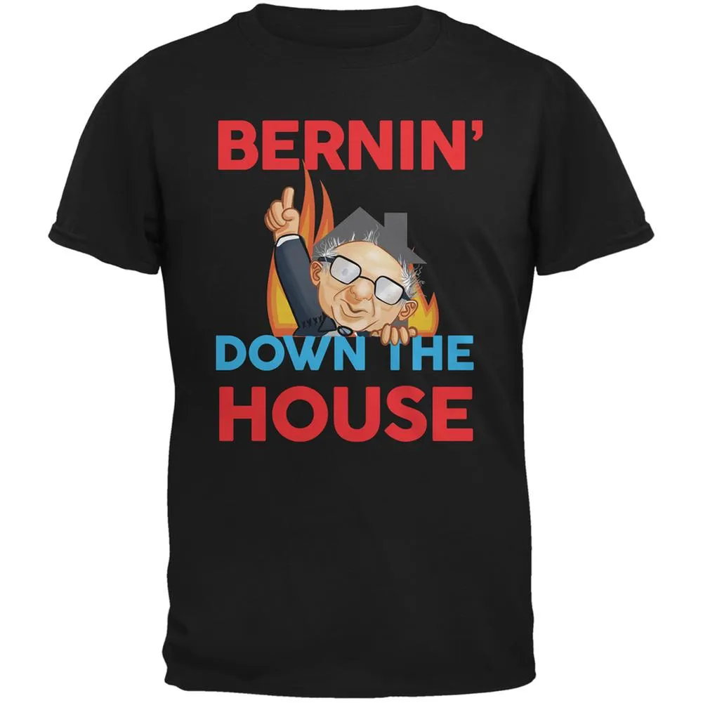 Election 2020 Bernie Bernin' Down The House Black Adult T-Shirt sold by Old Glory