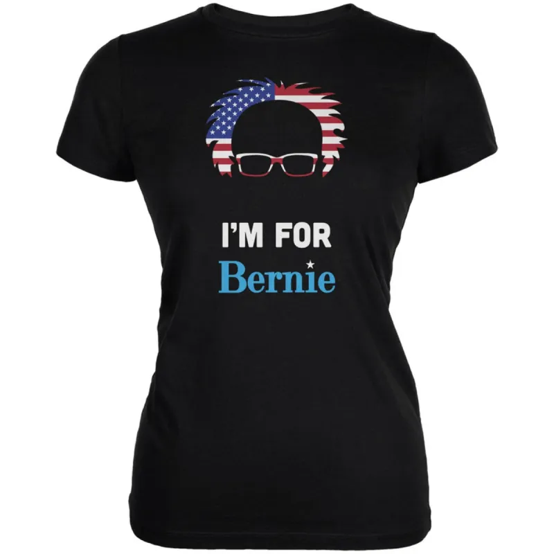 Election 2020 Bernie Sanders Hair Minimalist Flag Black Juniors Soft T-Shirt sold by Old Glory