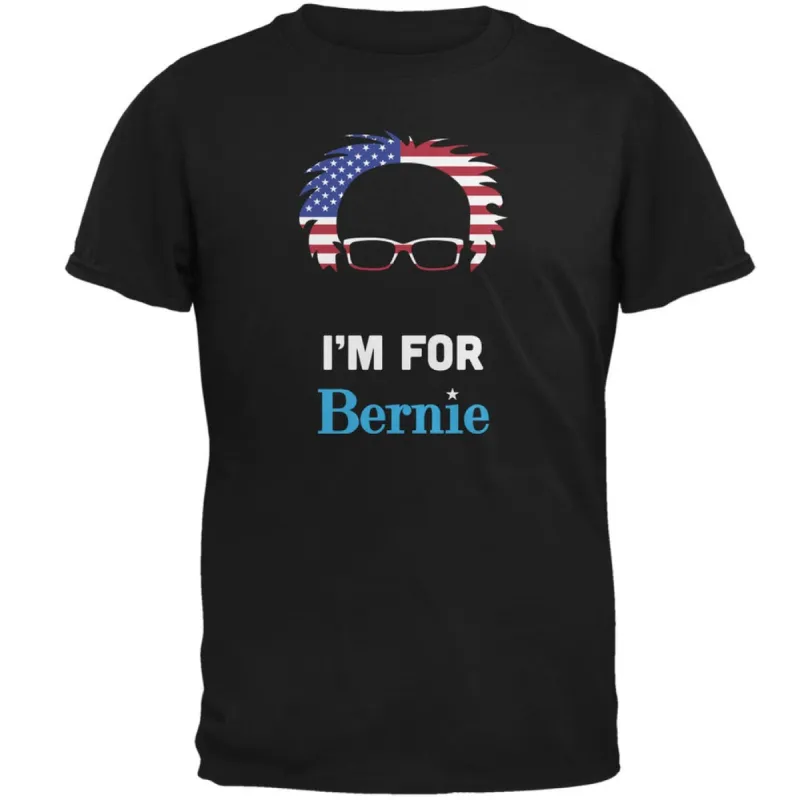 Election 2020 Bernie Sanders Hair Minimalist Flag Black Adult T-Shirt sold by Old Glory