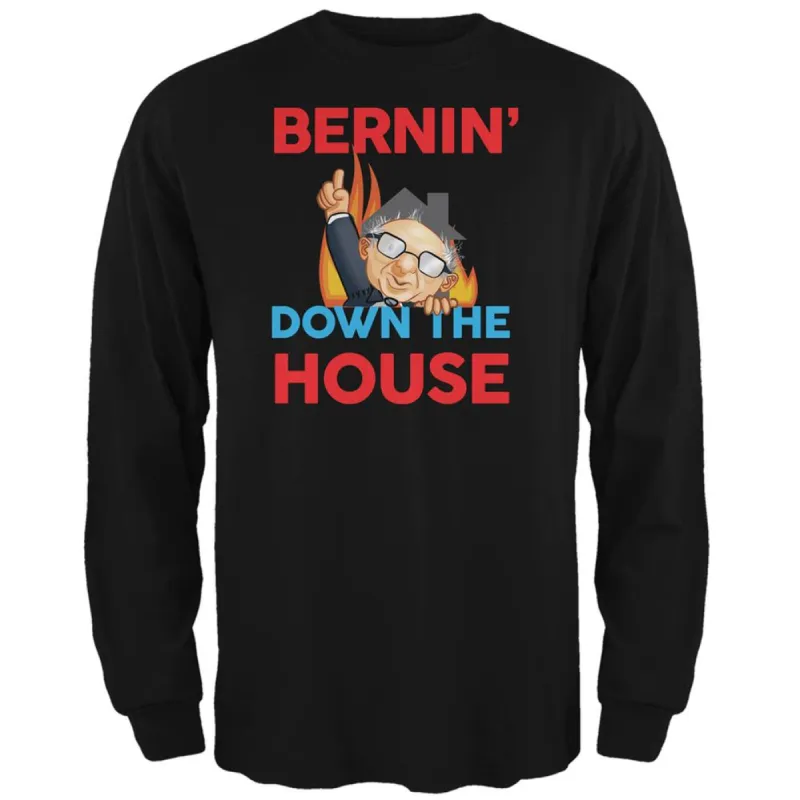 Election 2020 Bernie Bernin' Down Black Adult Long Sleeve T-Shirt sold by Old Glory