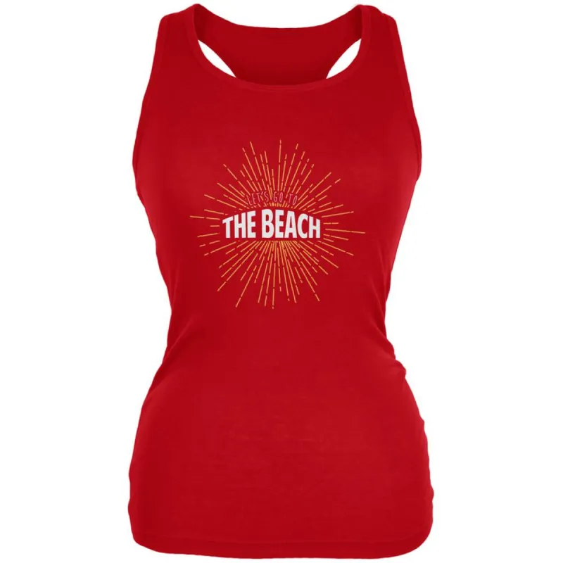 Let's Go To The Beach Vintage Sun Rays Red Juniors Soft Tank Top sold by Old Glory