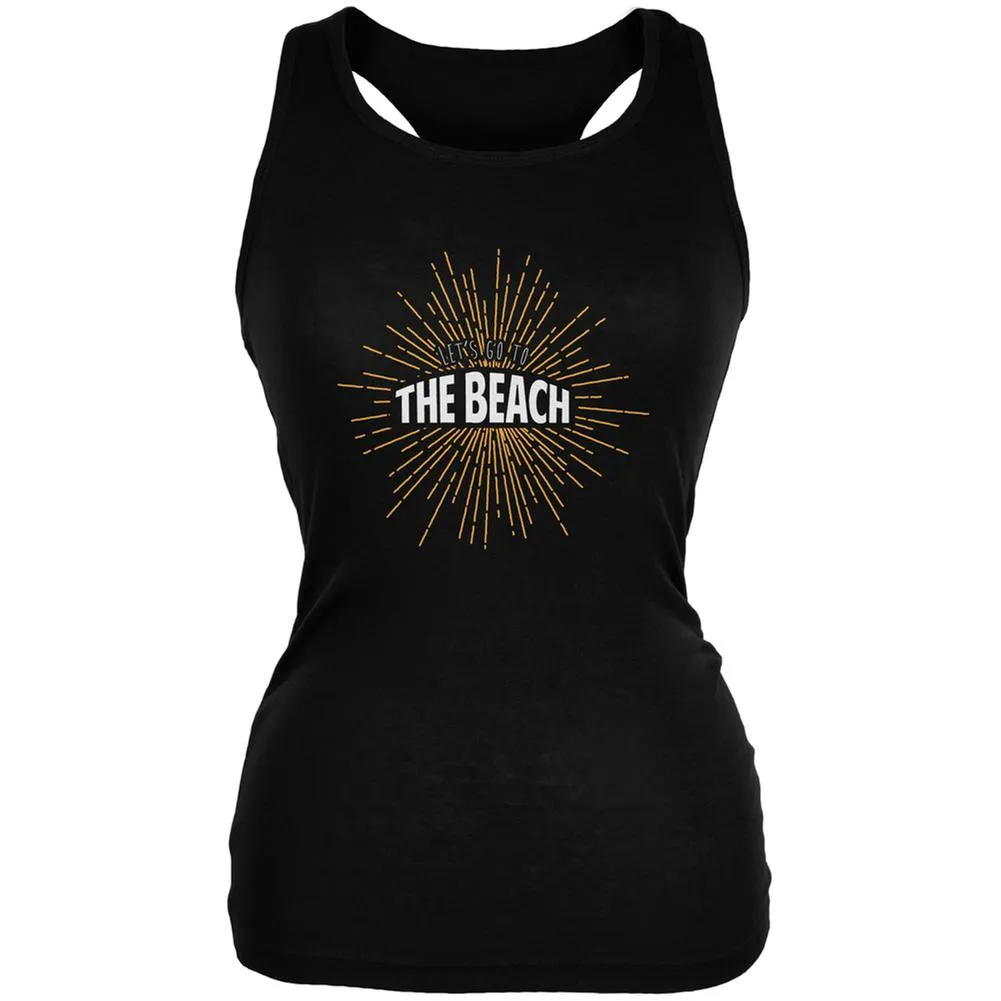 Let's Go To The Beach Vintage Sun Rays Black Juniors Soft Tank Top sold by Old Glory