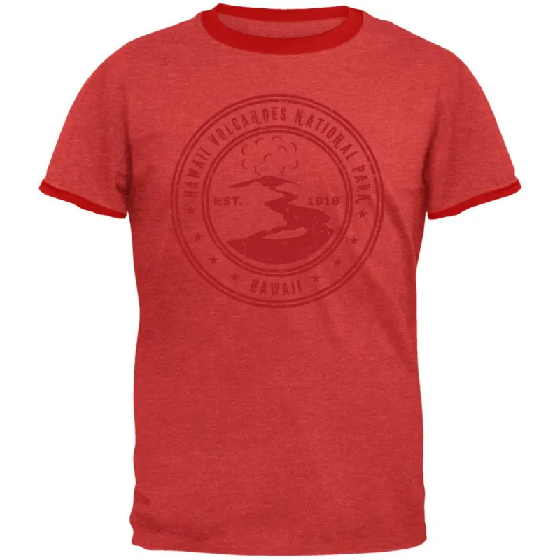 Hawaii Volcanoes National Park Vintage Heather Red Men's Ringer T-Shirt sold by Old Glory