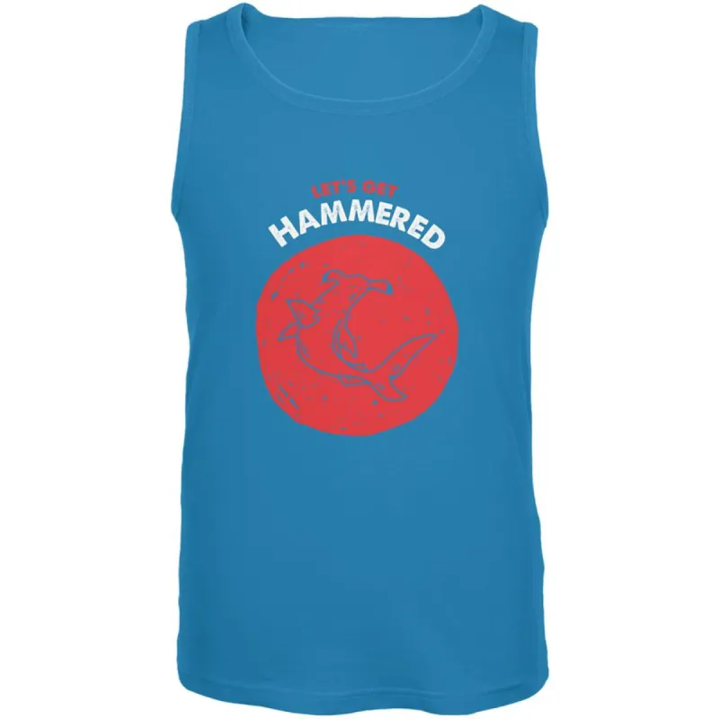 Let's Get Hammered Shark Turquoise Adult Tank Top sold by Old Glory