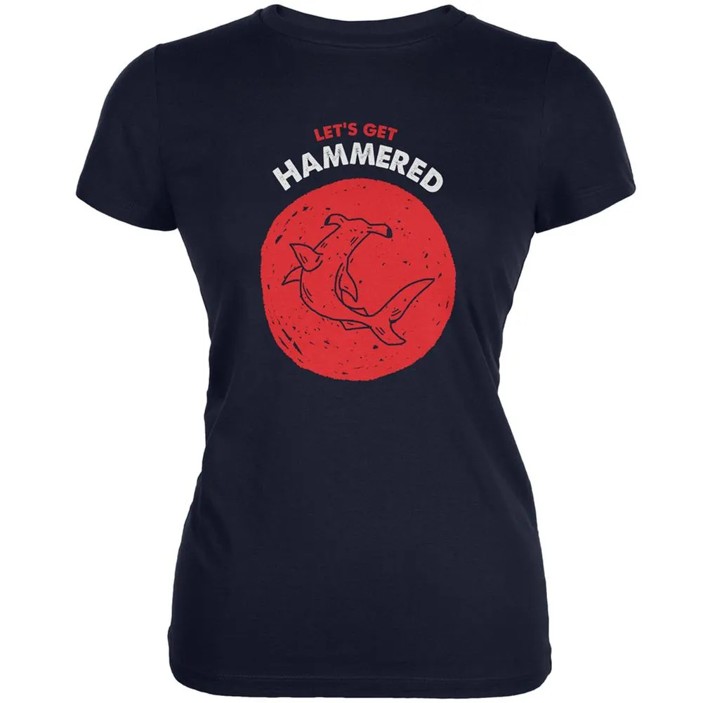 Let's Get Hammered Shark Navy Juniors Soft T-Shirt sold by Old Glory