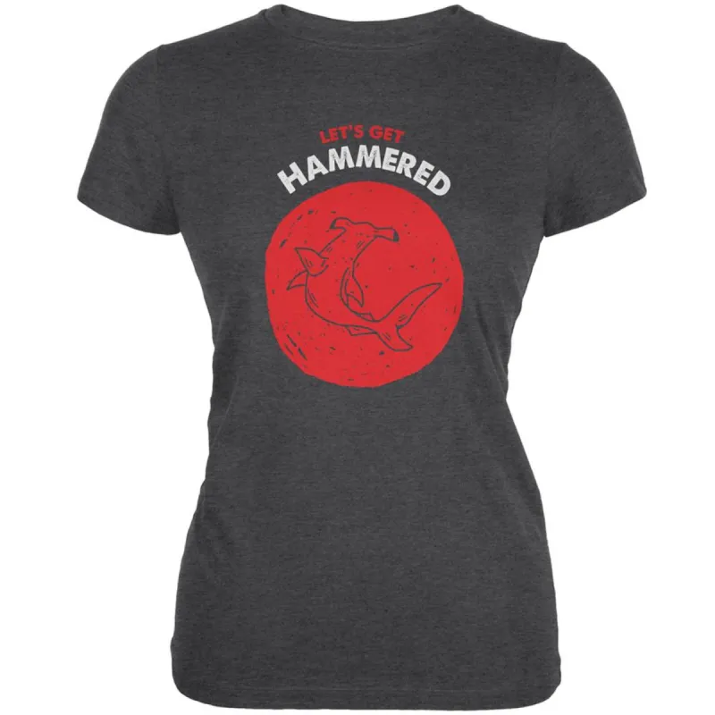 Let's Get Hammered Shark Dark Heather Juniors Soft T-Shirt sold by Old Glory