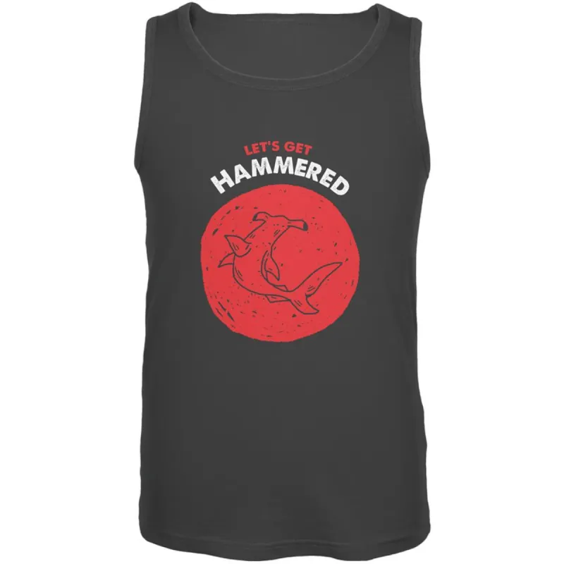 Let's Get Hammered Shark Charcoal Grey Adult Tank Top sold by Old Glory