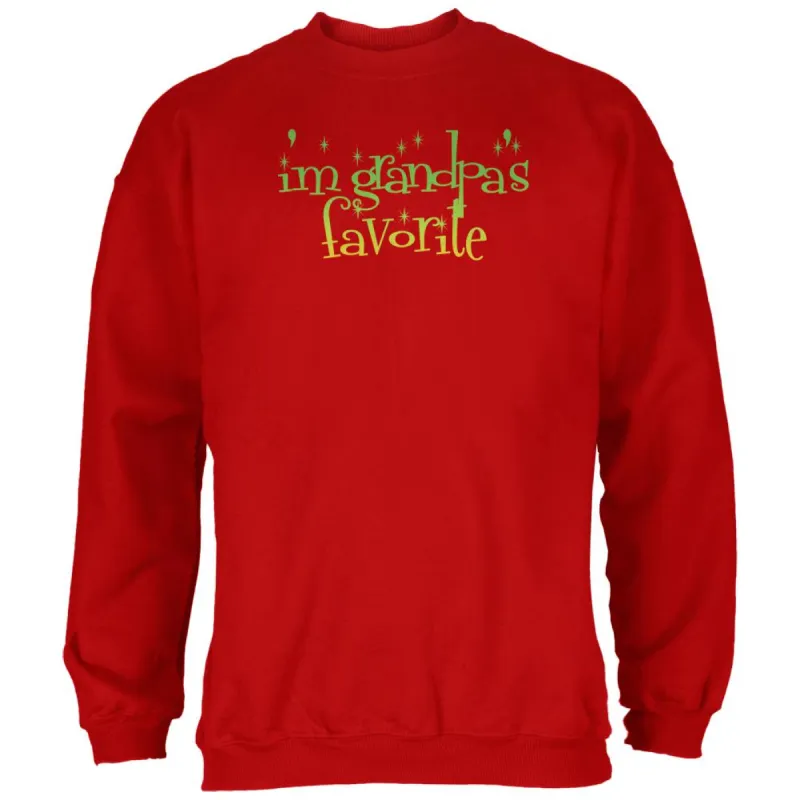 Christmas I'm Grandpa's Favorite Red Adult Sweatshirt sold by Old Glory