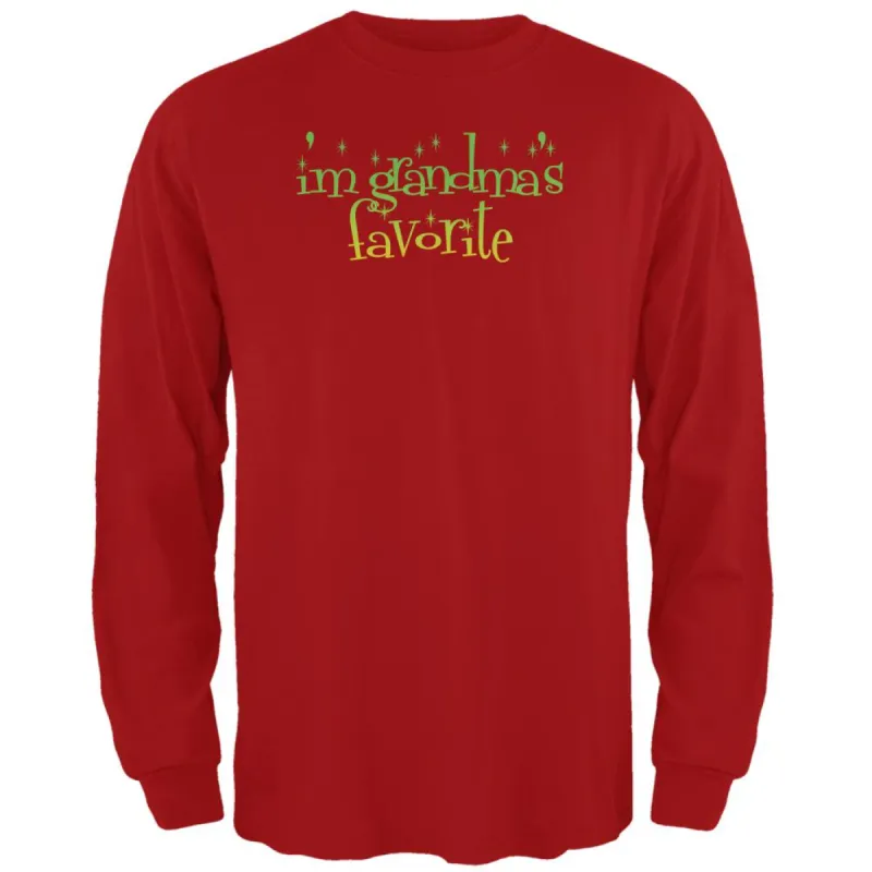 Christmas I'm Grandma's Favorite Red Adult Long Sleeve T-Shirt sold by Old Glory