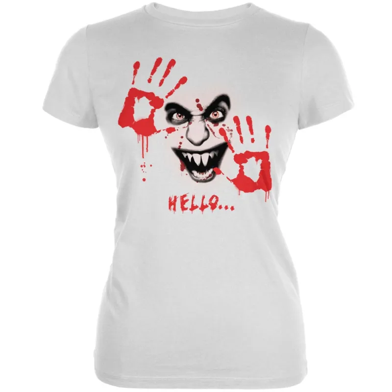 Halloween Hello... White Juniors Soft T-Shirt sold by Old Glory